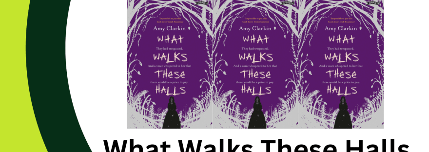 Banner stating, "Book Review - What Walks These Halls by Amy Clarkin"
